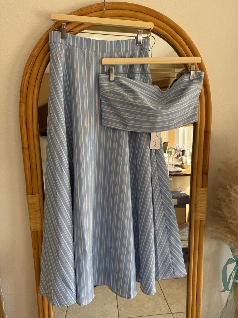 Petal & Pup Light Blue and White Striped A-Line Maxi Skirt Set